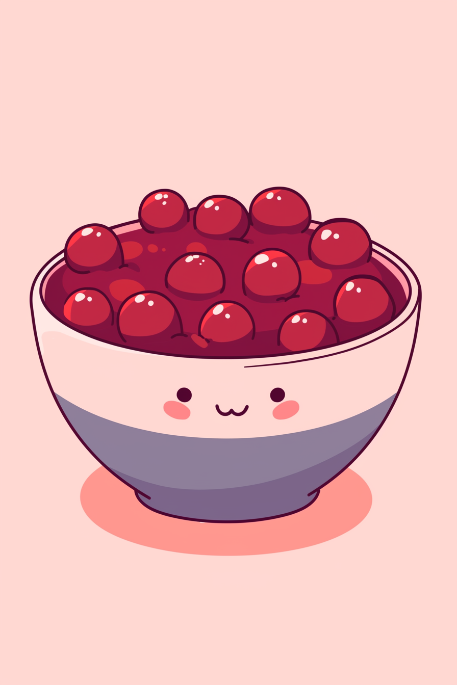thanksgiving food drawing ideas featuring a cute bowl of cranberry sauce with smiling face